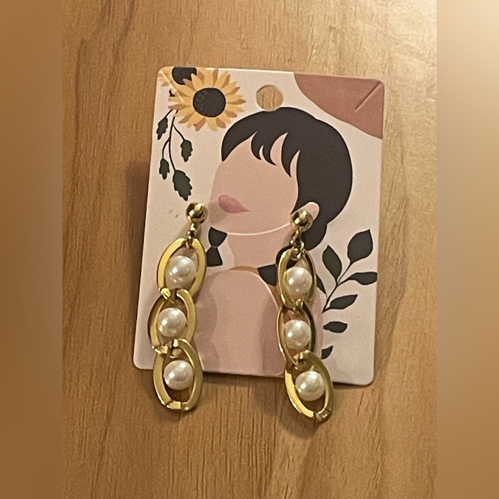Gold Tone Pearl Drop Earrings - Women Jewelry